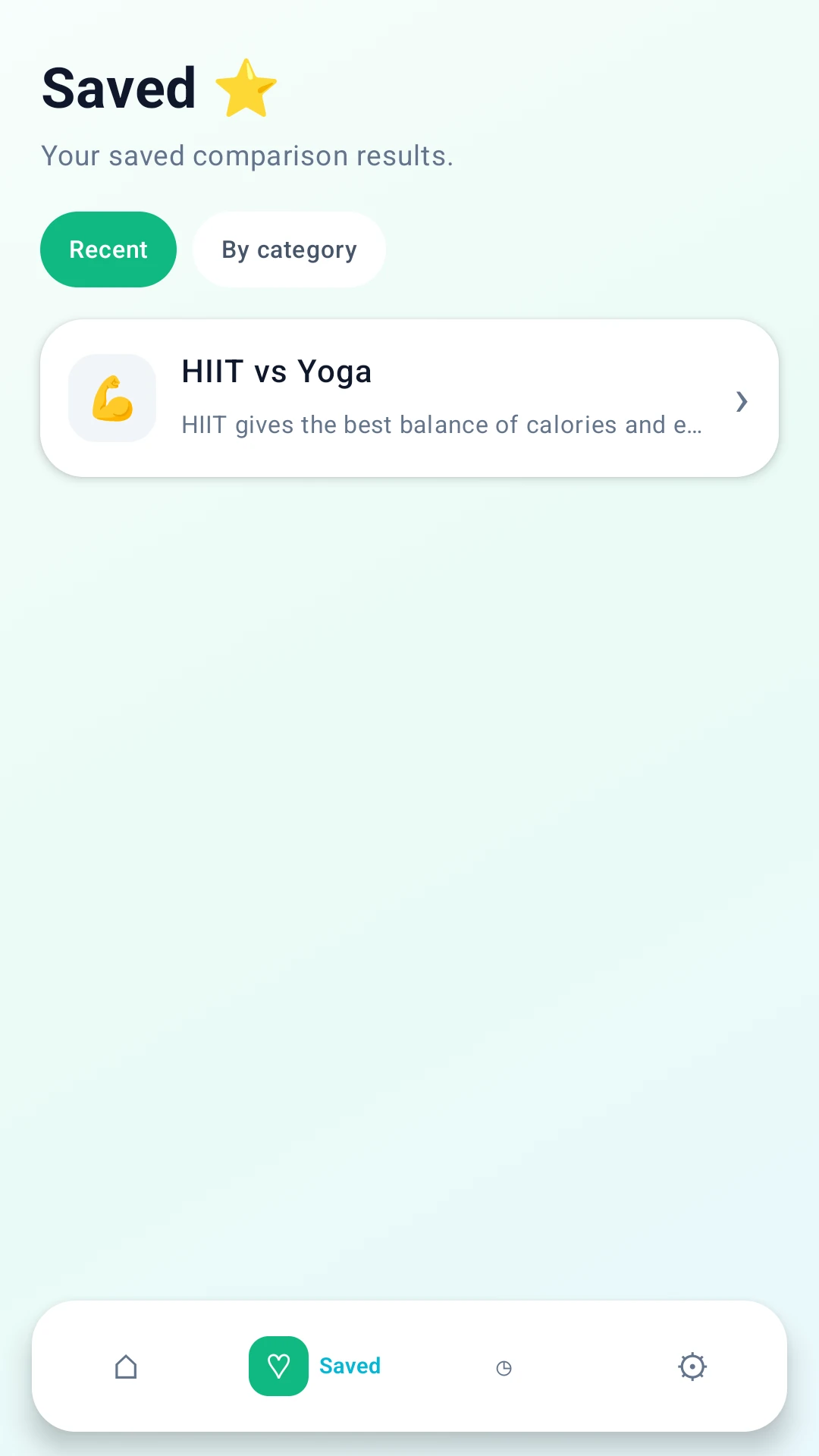 FitCompare saved comparisons screen
