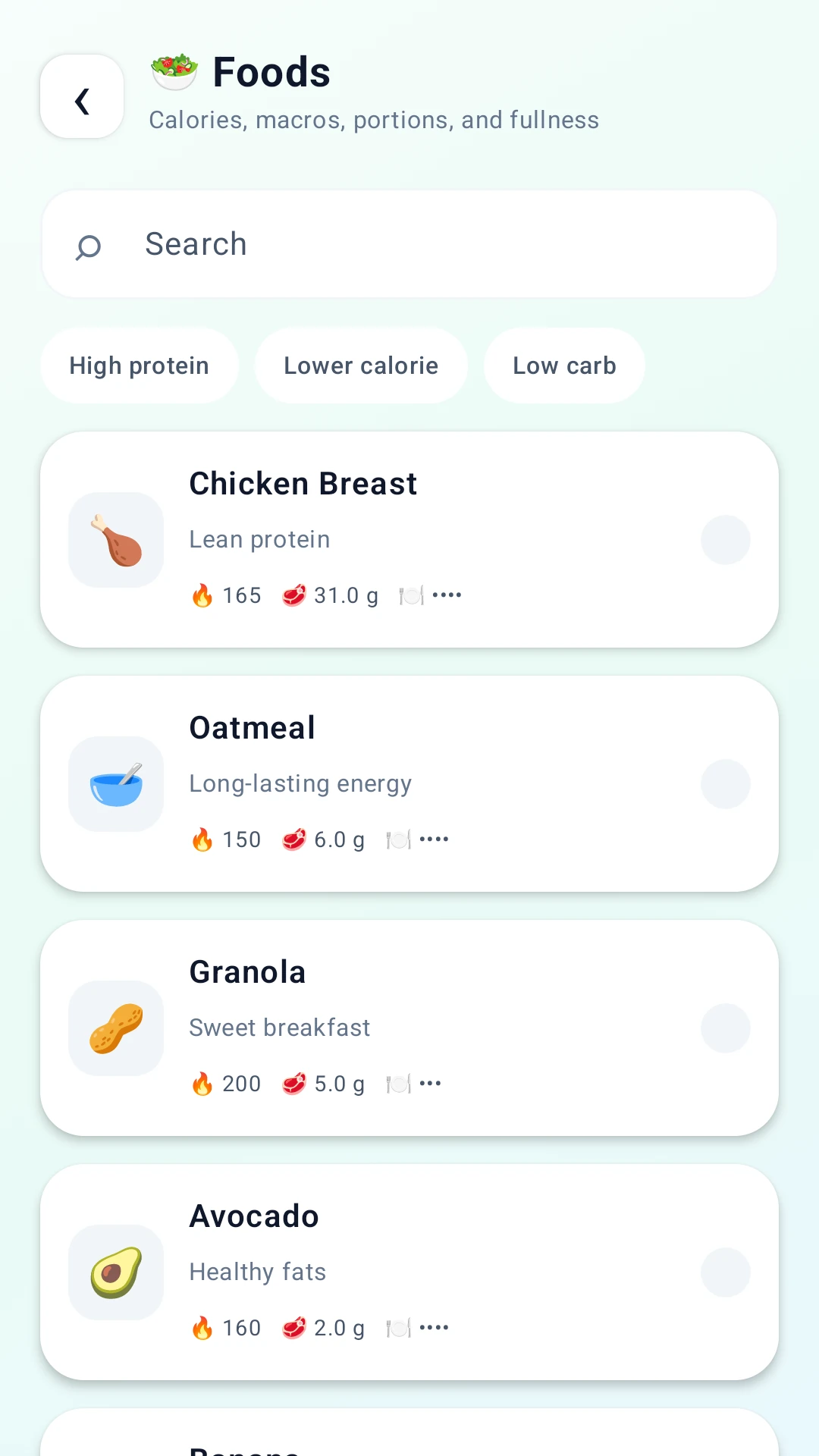 FitCompare food comparison screen